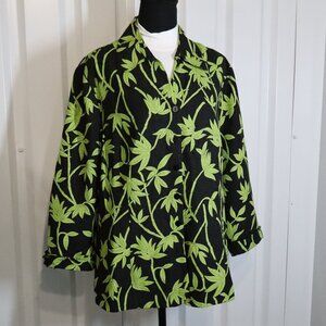 Silkland Women's Black Green 100% Silk Shirt Jacket Size 1X Button Front EUC